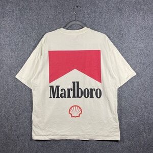 Vintage Y2K Marlboro Racing T-Shirt Off White Heavyweight Mens Size Large #1466